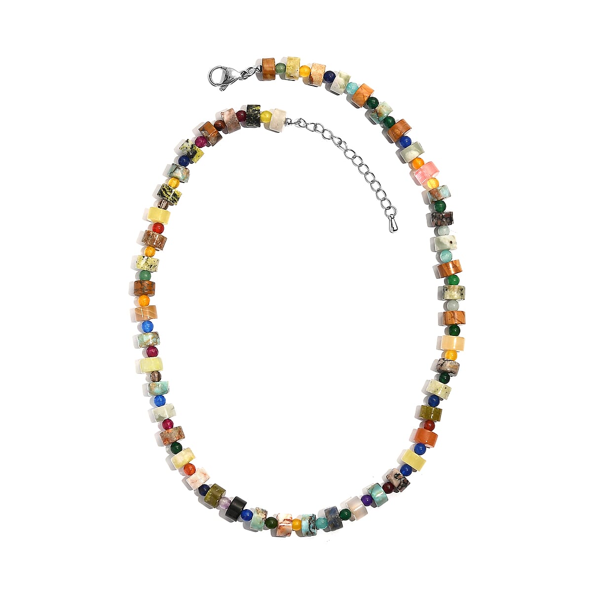 Multi Jasper and Multi Gemstone 190.00 ctw Beaded Necklace in Stainless Steel 18 Inches image number 3