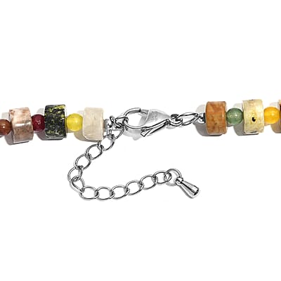 Multi Jasper and Multi Gemstone 190.00 ctw Beaded Necklace in Stainless Steel 18 Inches