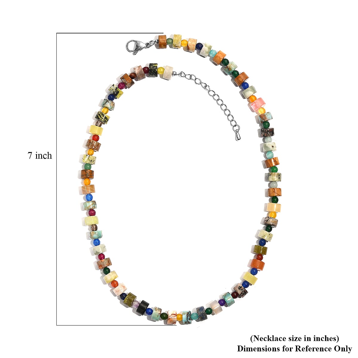 Multi Jasper and Multi Gemstone 190.00 ctw Beaded Necklace in Stainless Steel 18 Inches image number 5
