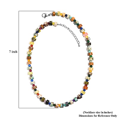 Multi Jasper and Multi Gemstone 190.00 ctw Beaded Necklace in Stainless Steel 18 Inches