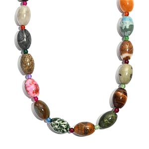 Multi Gemstone 300.00 ctw Beaded Necklace in Stainless Steel 20 Inches