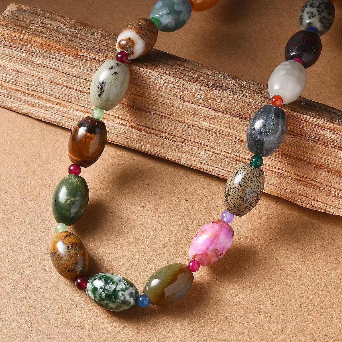 Multi Gemstone 300.00 ctw Beaded Necklace in Stainless Steel 20 Inches image number 1
