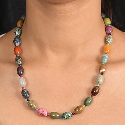 Multi Gemstone 300.00 ctw Beaded Necklace in Stainless Steel 20 Inches