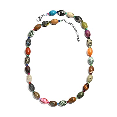 Multi Gemstone 300.00 ctw Beaded Necklace in Stainless Steel 20 Inches