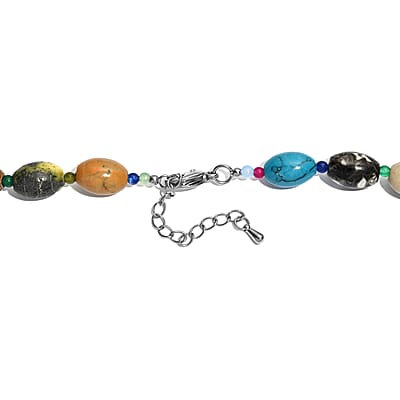 Multi Gemstone 300.00 ctw Beaded Necklace in Stainless Steel 20 Inches