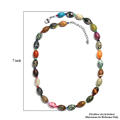 Multi Gemstone 300.00 ctw Beaded Necklace in Stainless Steel 20 Inches