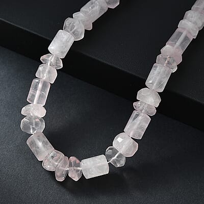 Galilea Rose Quartz 510.00 ctw Tumble and Beaded Necklace in Platinum Bond 20 Inches
