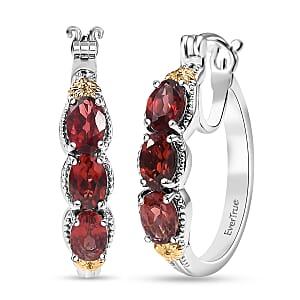 EverTrue Mozambique Garnet 3.50 ctw Hoop Earrings in 18K YG Plated and Platinum Bond