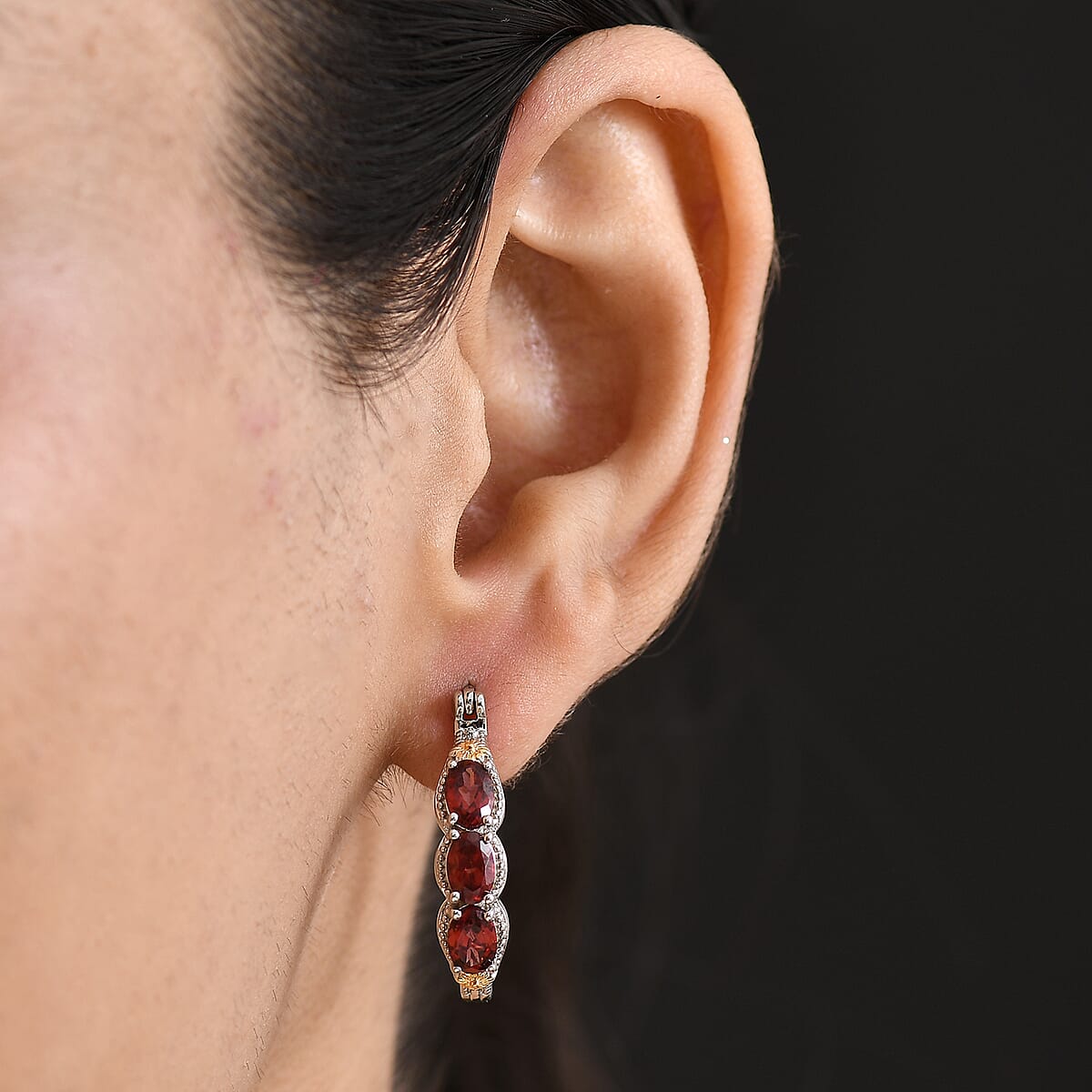 EverTrue Mozambique Garnet 3.50 ctw Hoop Earrings in 18K YG Plated and Platinum Bond image number 2