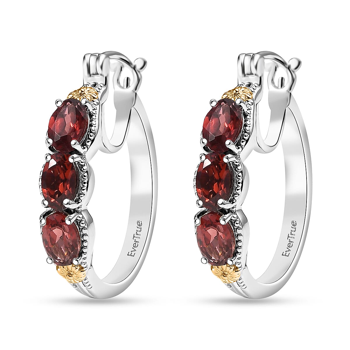EverTrue Mozambique Garnet 3.50 ctw Hoop Earrings in 18K YG Plated and Platinum Bond image number 3