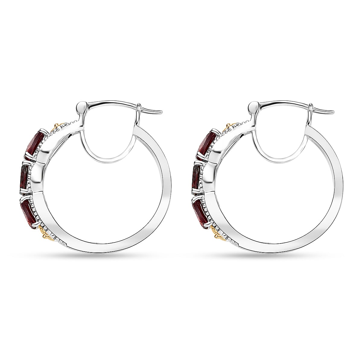 EverTrue Mozambique Garnet 3.50 ctw Hoop Earrings in 18K YG Plated and Platinum Bond image number 4