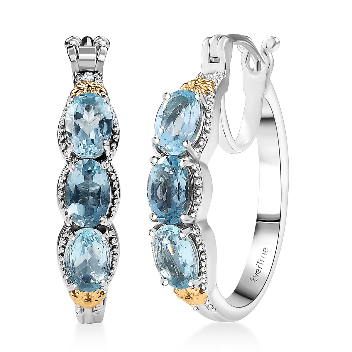 EverTrue Sky Blue Topaz 3.25 ctw Hoop Earrings in 18K YG Plated and Platinum Bond image number 0