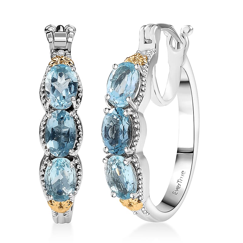 EverTrue Sky Blue Topaz Hoop Earrings in 18K YG Plated and Platinum Bond 3.25 ctw