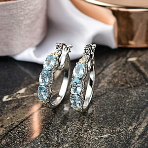 EverTrue Sky Blue Topaz Hoop Earrings in 18K YG Plated and Platinum Bond 3.25 ctw