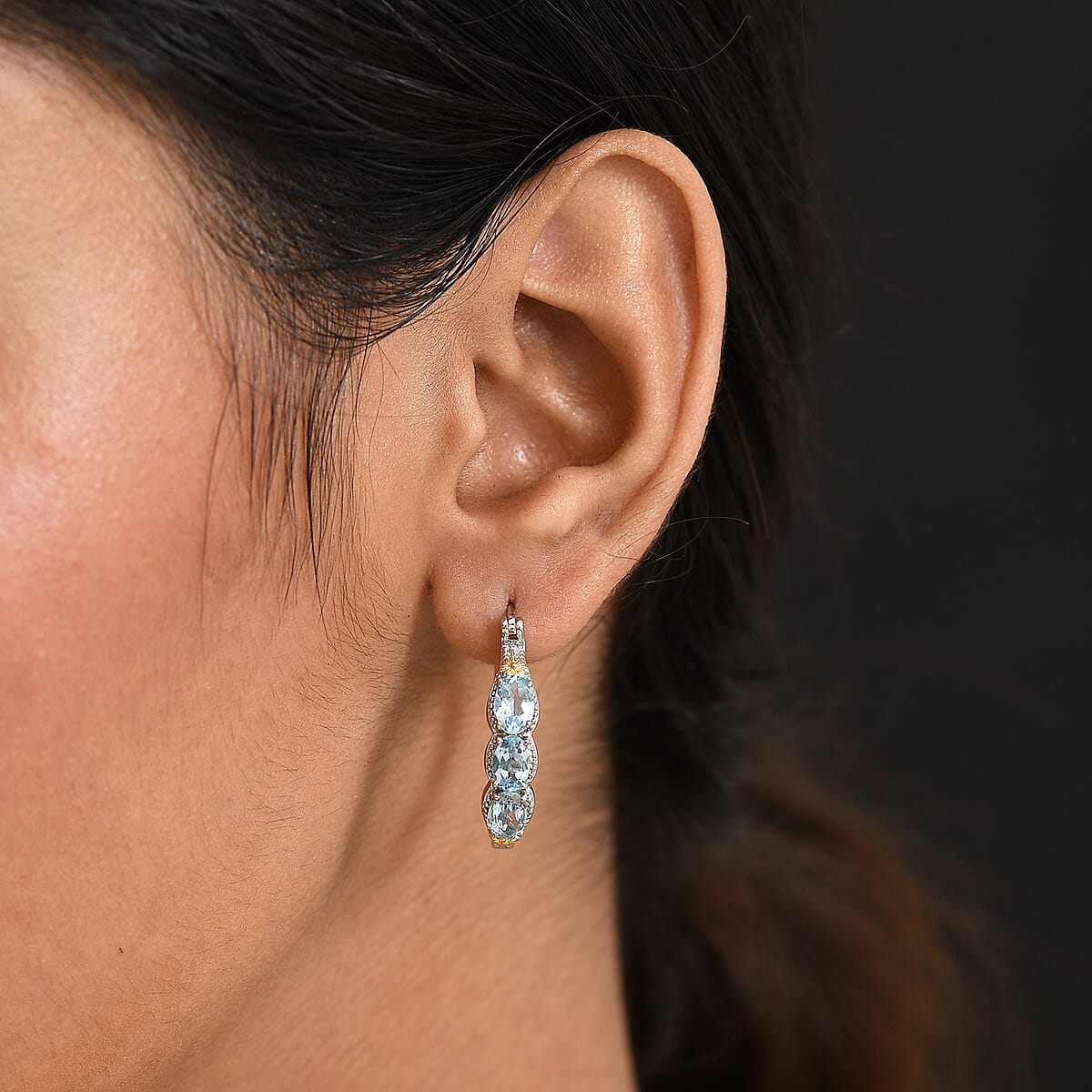 EverTrue Sky Blue Topaz 3.25 ctw Hoop Earrings in 18K YG Plated and Platinum Bond image number 2