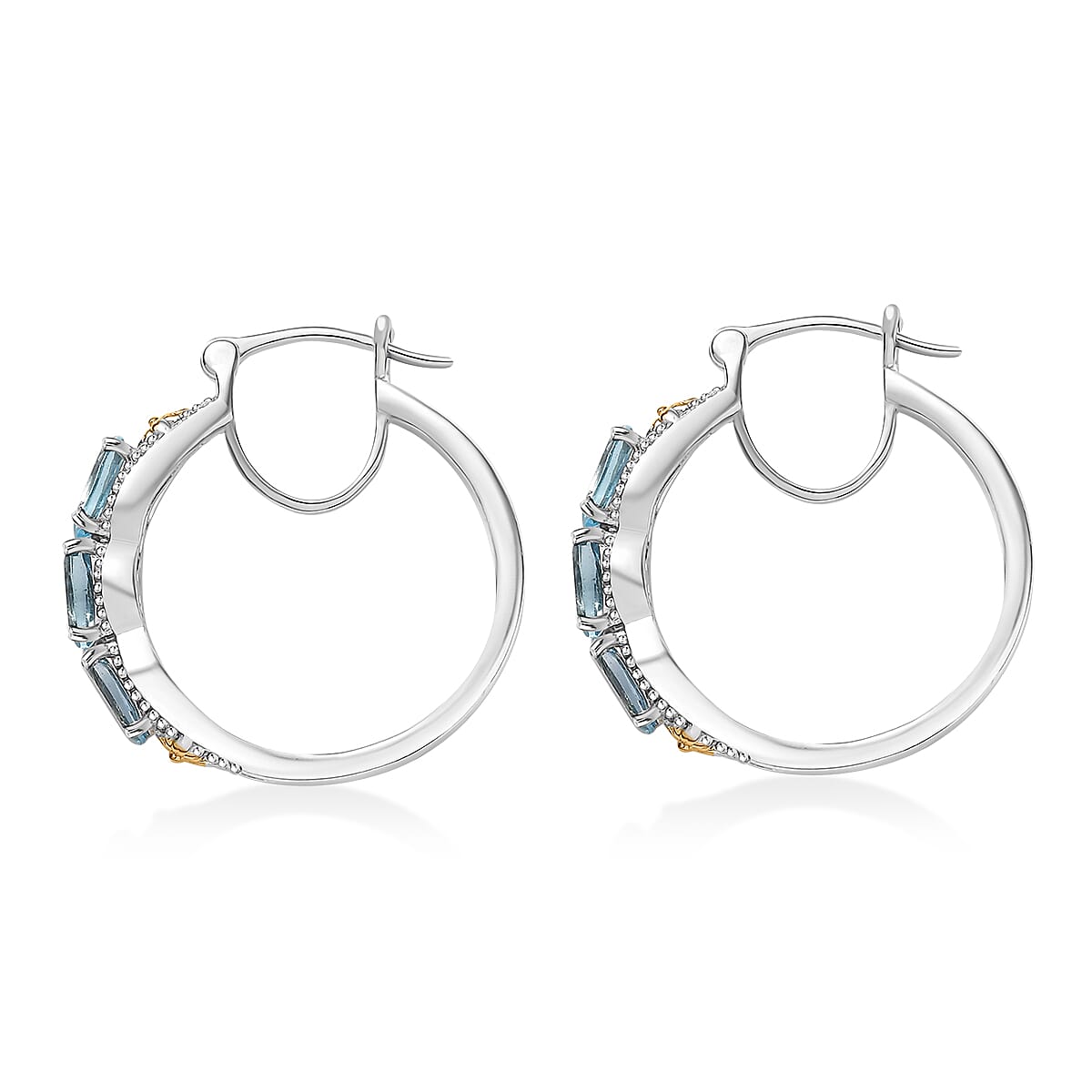 EverTrue Sky Blue Topaz 3.25 ctw Hoop Earrings in 18K YG Plated and Platinum Bond image number 3
