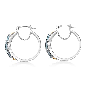 EverTrue Sky Blue Topaz Hoop Earrings in 18K YG Plated and Platinum Bond 3.25 ctw