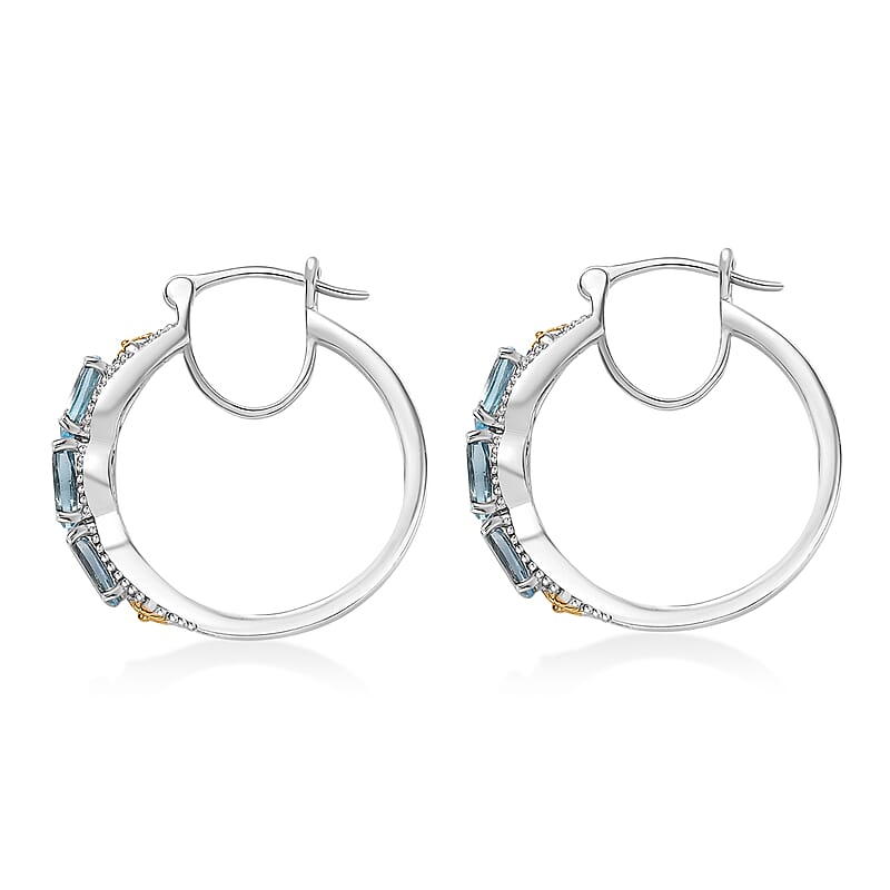 EverTrue Sky Blue Topaz Hoop Earrings in 18K YG Plated and Platinum Bond 3.25 ctw