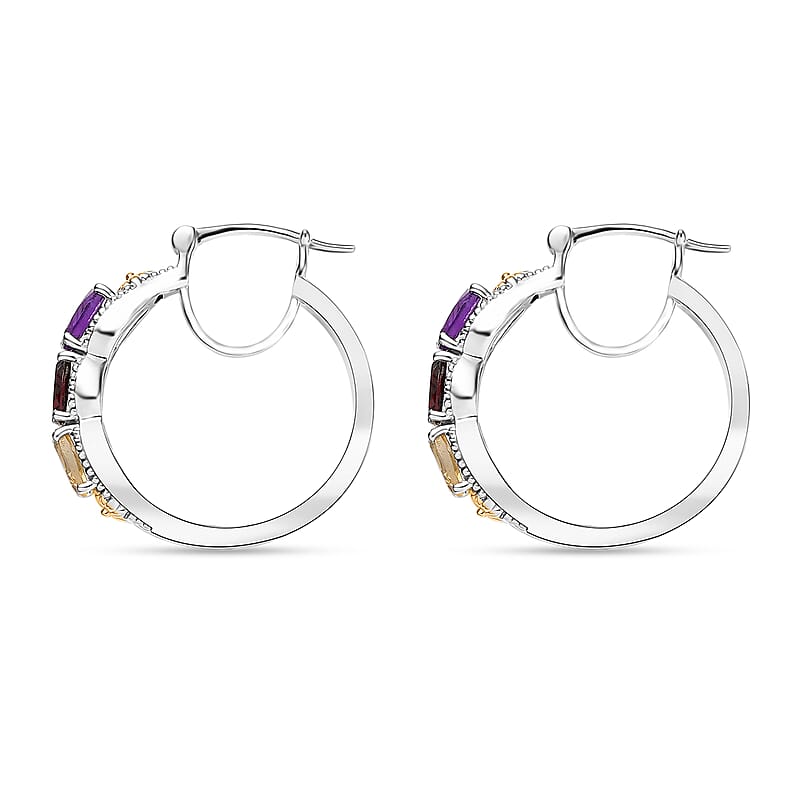 EverTrue Multi Gemstone Hoop Earrings in 18K YG Plated and Platinum Bond 2.85 ctw