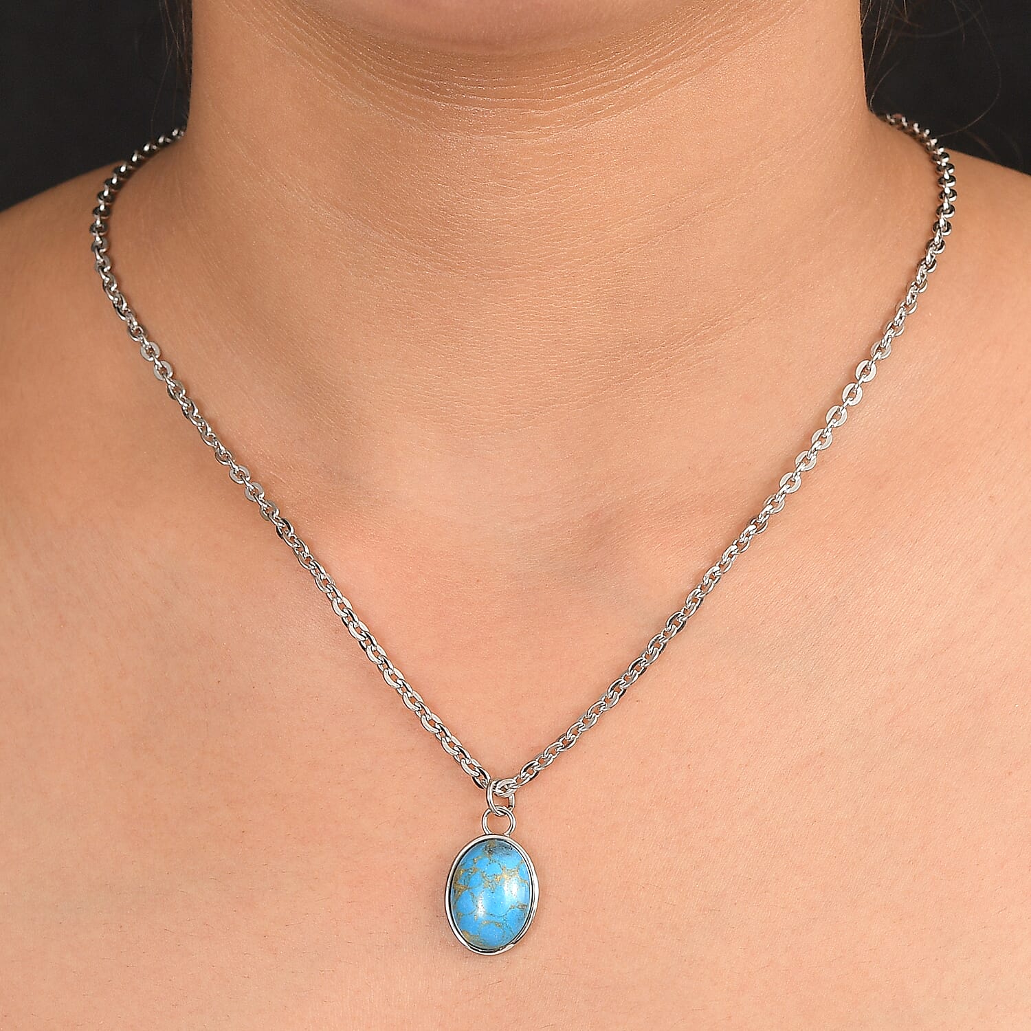 EverTrue Mojave Blue Turquoise 6.70 ctw Necklace in Stainless Steel 18 Inches