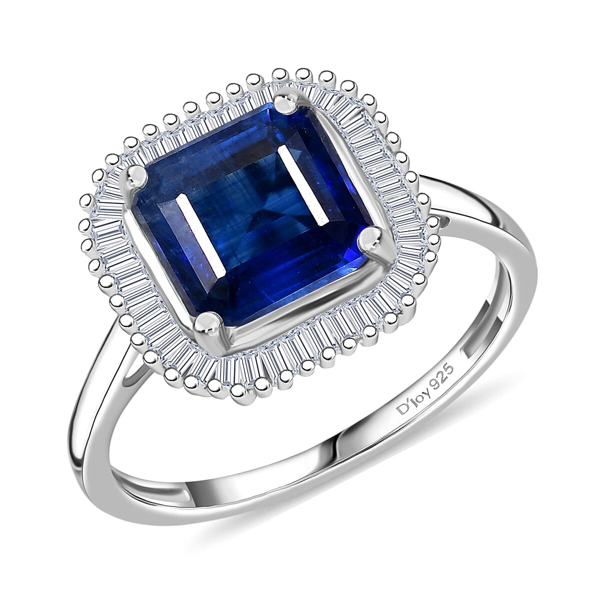 D'Joy Premium Asscher Cut Kashmir Kyanite and Diamond 3.35 ctw Stargate Majesty Ring in Rhodium Over Sterling Silver (Size 10.0) image number 0