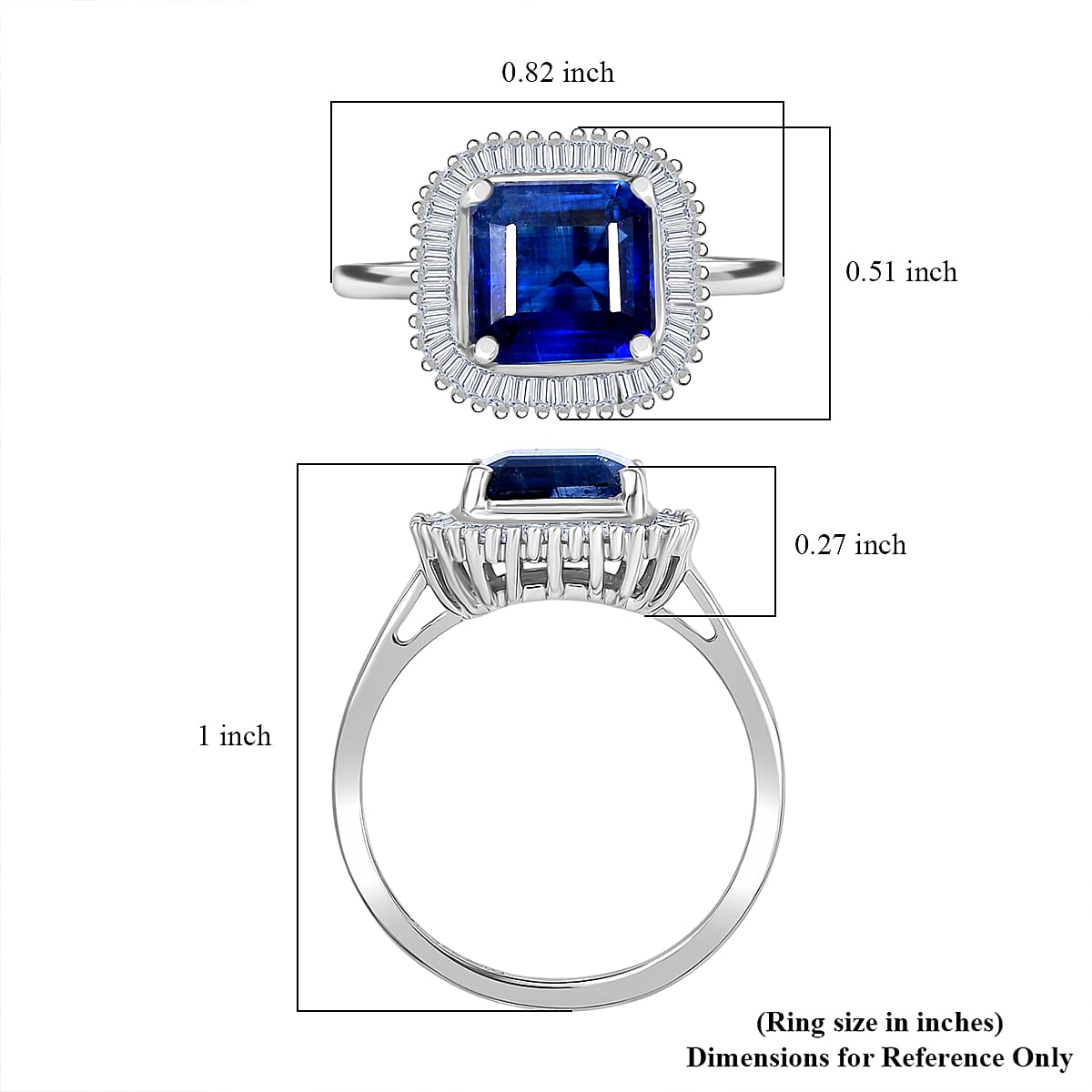 D'Joy Premium Asscher Cut Kashmir Kyanite and Diamond 3.35 ctw Stargate Majesty Ring in Rhodium Over Sterling Silver (Size 10.0) image number 5