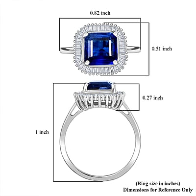 D'Joy Premium Asscher Cut Kashmir Kyanite and Diamond 3.35 ctw Stargate Majesty Ring in Rhodium Over Sterling Silver (Size 10.0)