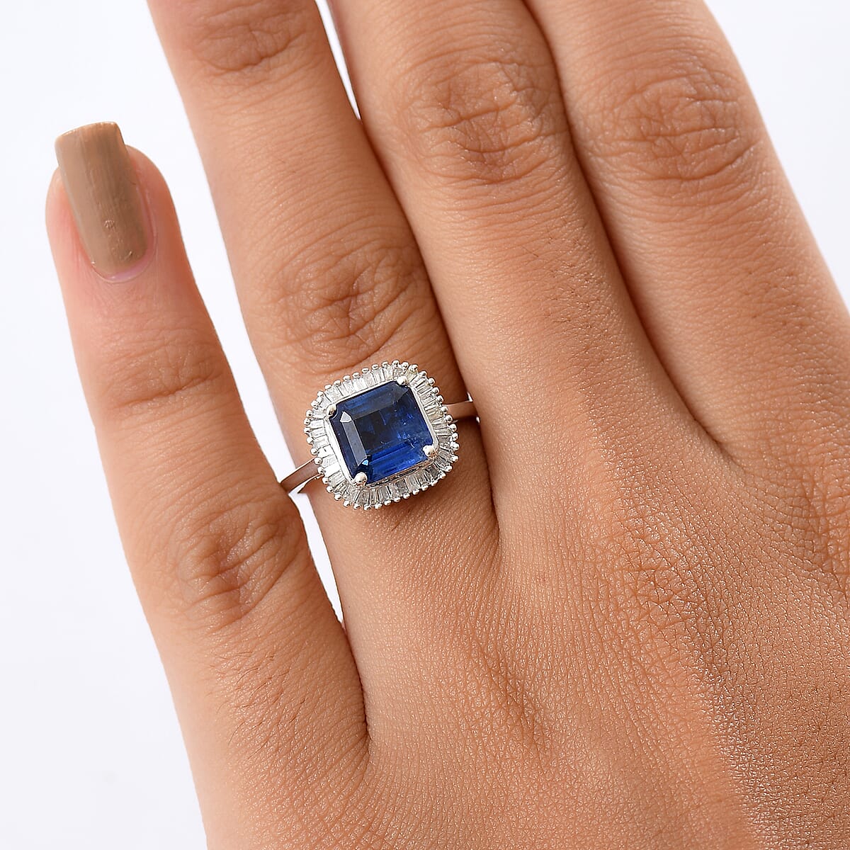 D'Joy Premium Asscher Cut Kashmir Kyanite and Diamond 3.35 ctw Stargate Majesty Ring in Rhodium Over Sterling Silver (Size 7.0) image number 2
