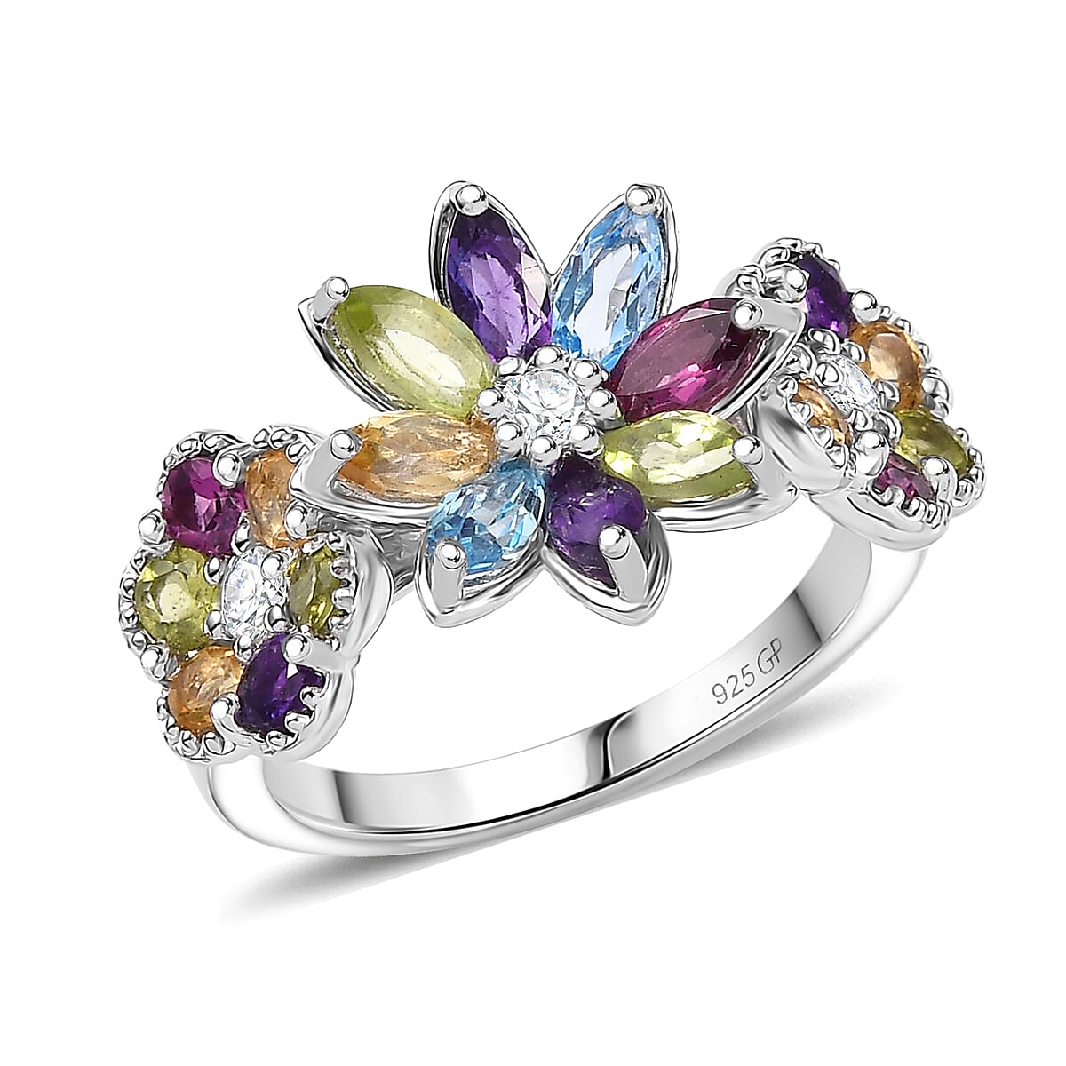 GP Italian Garden Collection Multi Gemstone 2.90 ctw Ring in Rhodium Over Sterling Silver (Size 10.0) image number 0