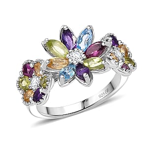 GP Italian Garden Collection Multi Gemstone 2.90 ctw Ring in Rhodium Over Sterling Silver (Size 10.0)
