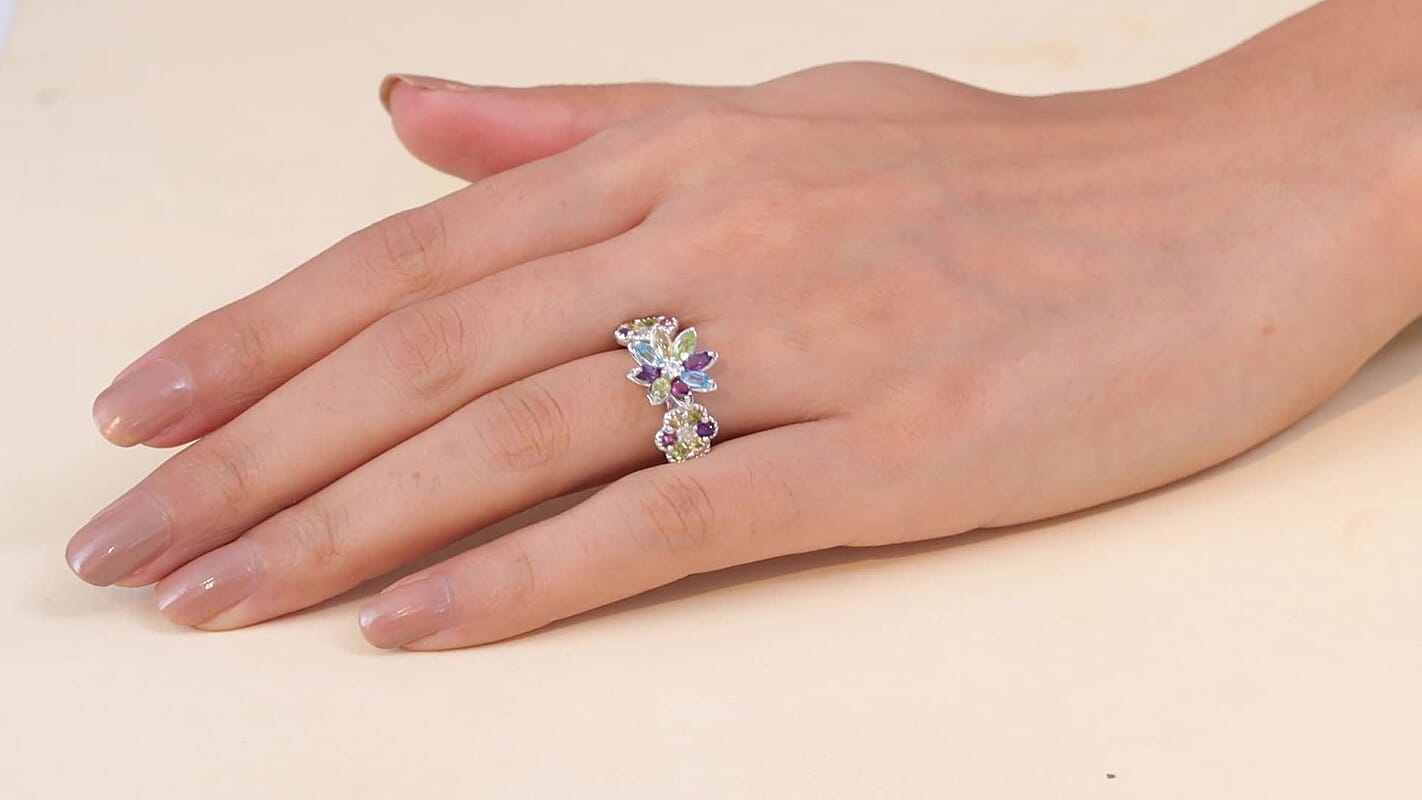 GP Italian Garden Collection Multi Gemstone Ring in Rhodium Over Sterling Silver (Size 9.0) 2.90 ctw