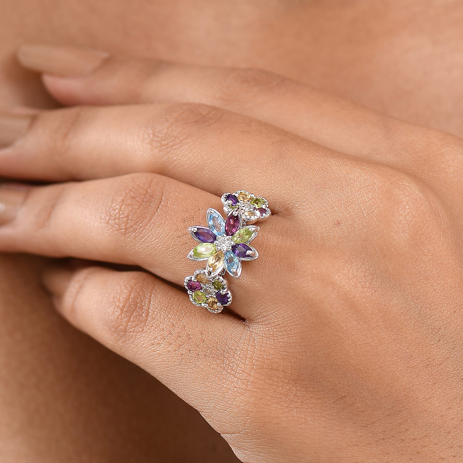 GP Italian Garden Collection Multi Gemstone 2.90 ctw Ring in Rhodium Over Sterling Silver (Size 10.0)