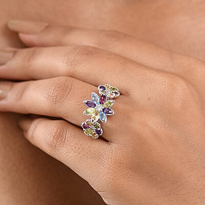 GP Italian Garden Collection Multi Gemstone 2.90 ctw Ring in Rhodium Over Sterling Silver (Size 10.0)