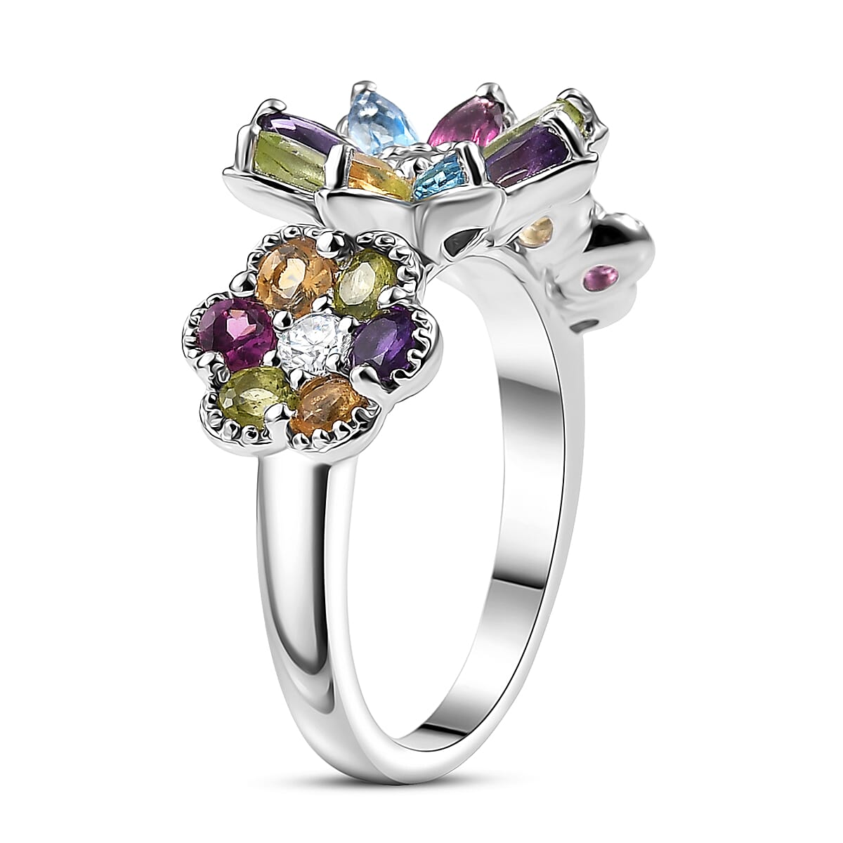 GP Italian Garden Collection Multi Gemstone 2.90 ctw Ring in Rhodium Over Sterling Silver (Size 10.0) image number 3