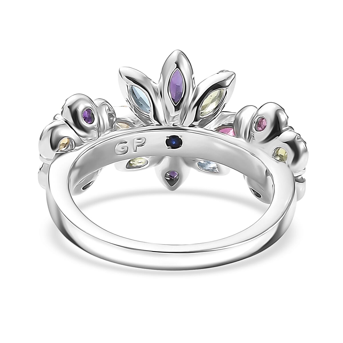 GP Italian Garden Collection Multi Gemstone 2.90 ctw Ring in Rhodium Over Sterling Silver (Size 10.0)