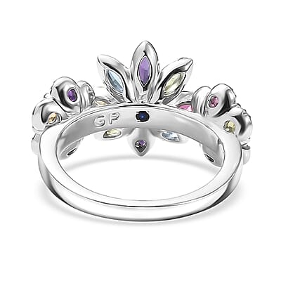 GP Italian Garden Collection Multi Gemstone 2.90 ctw Ring in Rhodium Over Sterling Silver (Size 10.0)