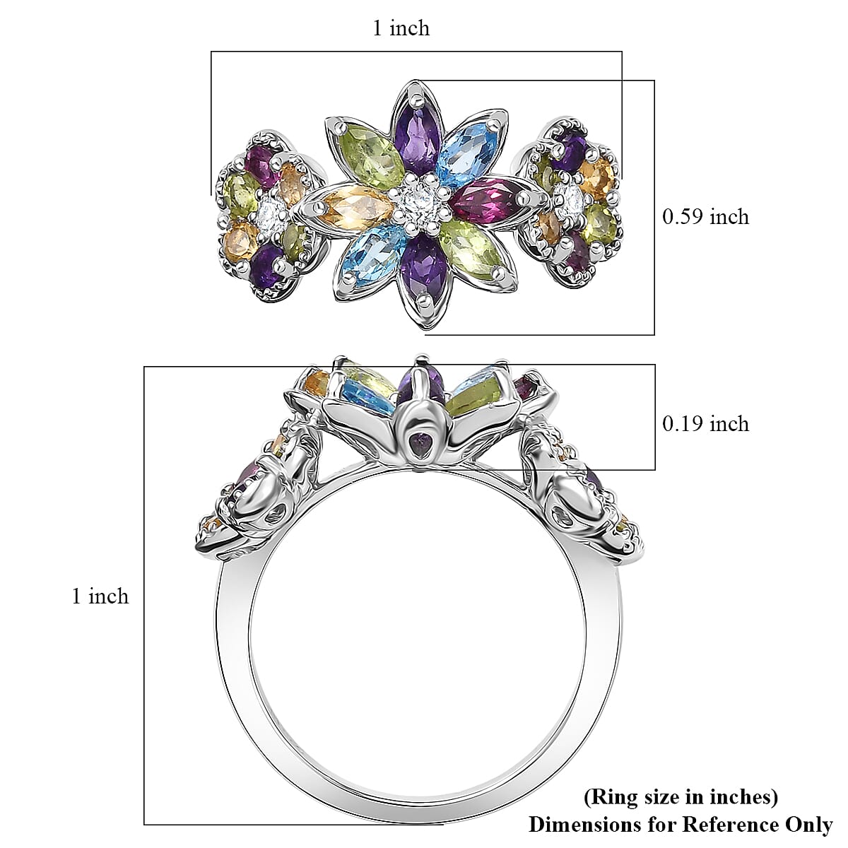 GP Italian Garden Collection Multi Gemstone 2.90 ctw Ring in Rhodium Over Sterling Silver (Size 10.0) image number 5