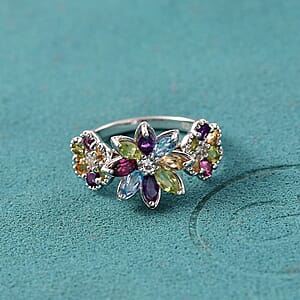 GP Italian Garden Collection Multi Gemstone 2.90 ctw Ring in Rhodium Over Sterling Silver (Size 6.0)