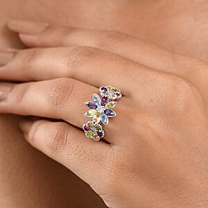 GP Italian Garden Collection Multi Gemstone 2.90 ctw Ring in Rhodium Over Sterling Silver (Size 6.0)