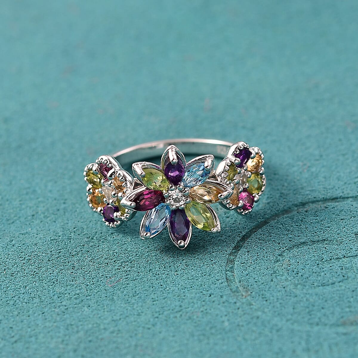GP Italian Garden Collection Multi Gemstone 2.90 ctw Ring in Rhodium Over Sterling Silver (Size 7.0) image number 1