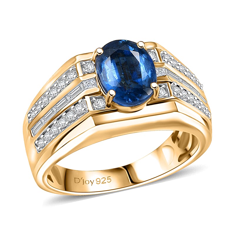 D'Joy Premium Kashmir Kyanite and Moissanite 3.00 ctw Men's Ring in 18K Vermeil Yellow Gold Over Sterling Silver (Size 10.0)