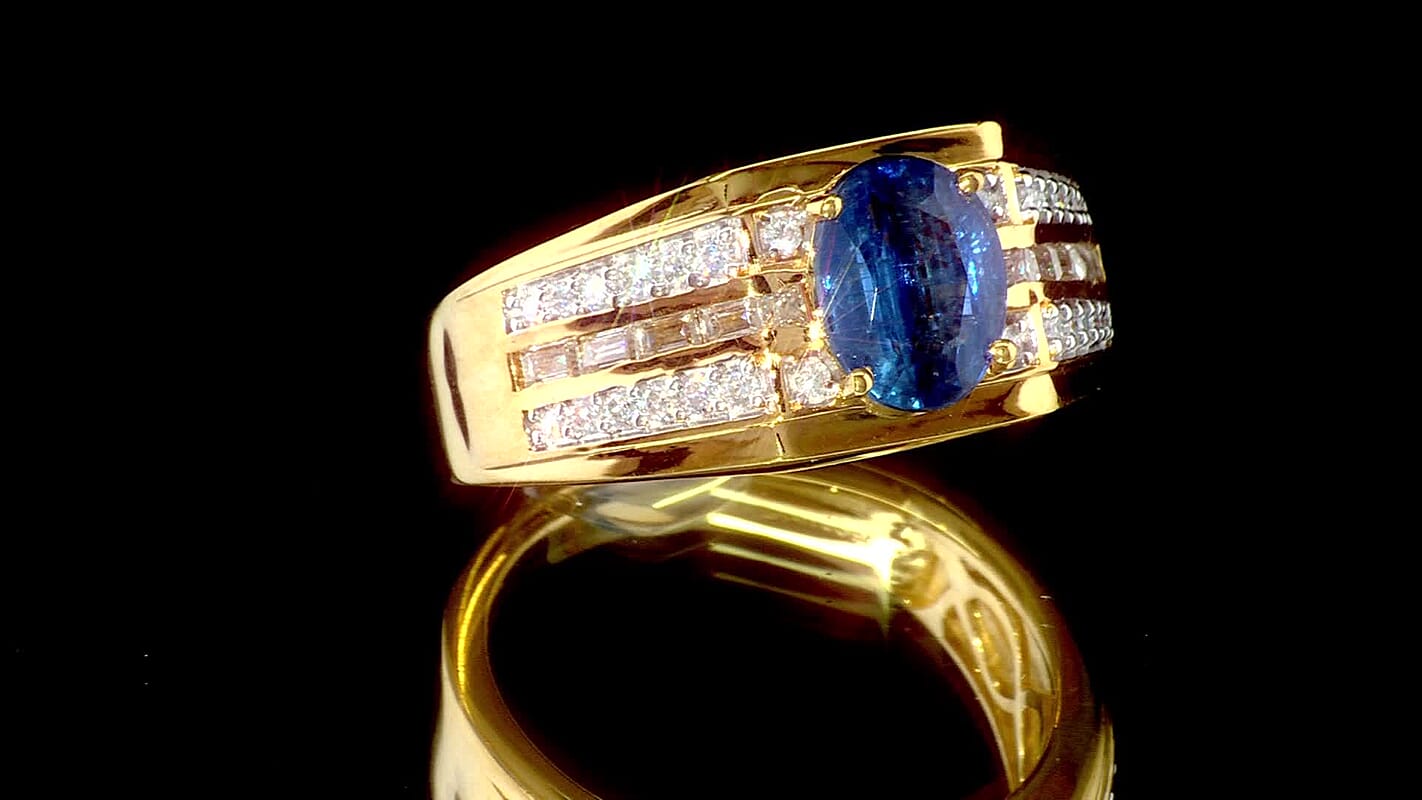 D'Joy Premium Kashmir Kyanite and Moissanite 3.00 ctw Men's Ring in 18K Vermeil Yellow Gold Over Sterling Silver (Size 10.0)