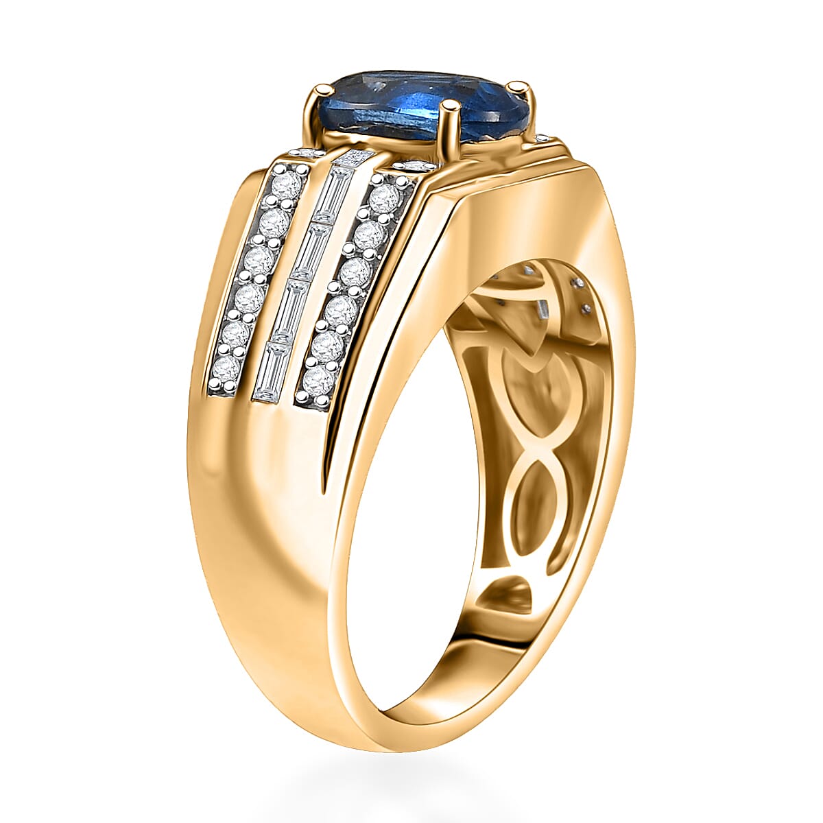 D'Joy Premium Kashmir Kyanite and Moissanite 3.00 ctw Men's Ring in 18K Vermeil Yellow Gold Over Sterling Silver (Size 10.0) image number 3