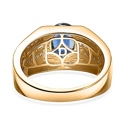 D'Joy Premium Kashmir Kyanite and Moissanite 3.00 ctw Men's Ring in 18K Vermeil Yellow Gold Over Sterling Silver (Size 10.0)