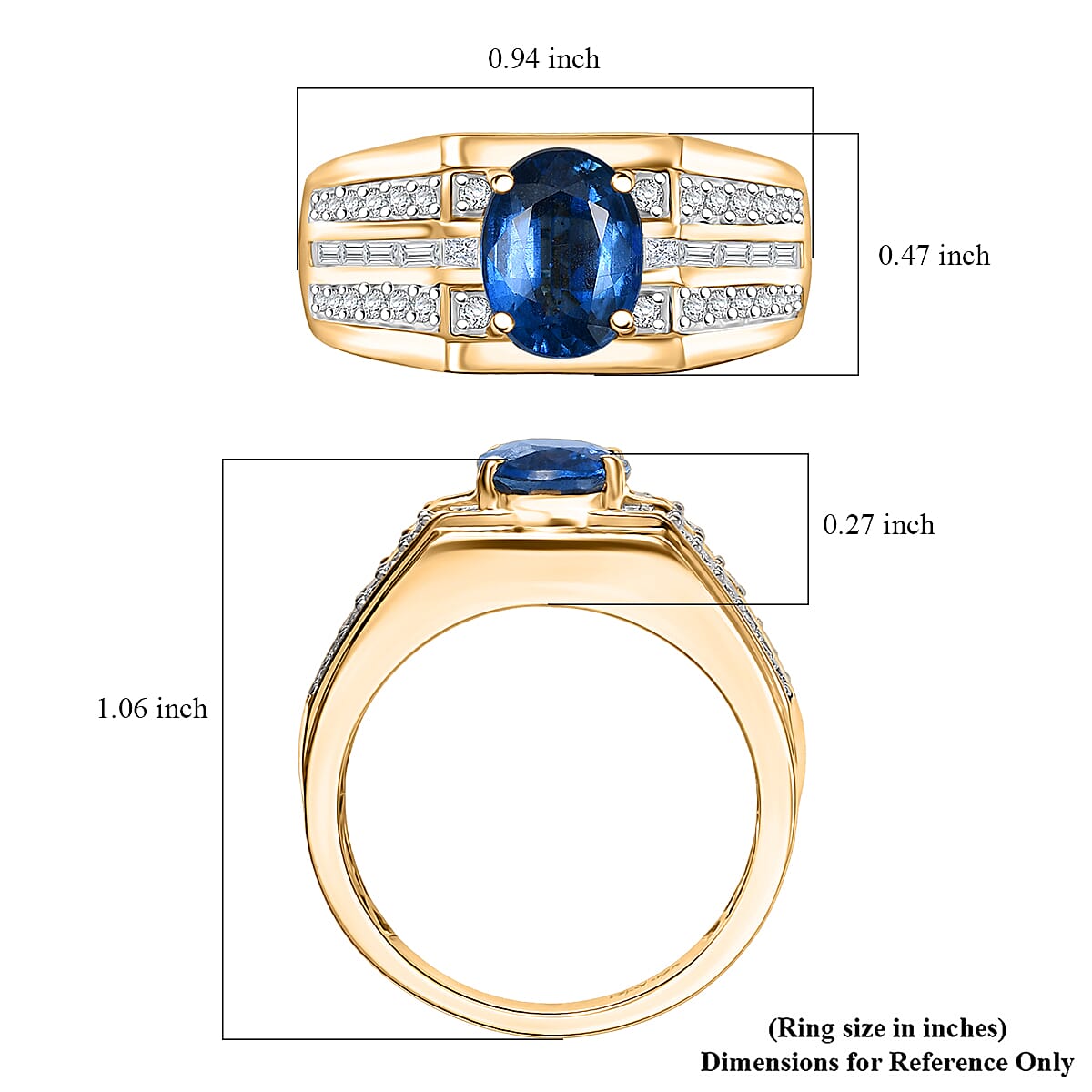 D'Joy Premium Kashmir Kyanite and Moissanite 3.00 ctw Men's Ring in 18K Vermeil Yellow Gold Over Sterling Silver (Size 10.0)