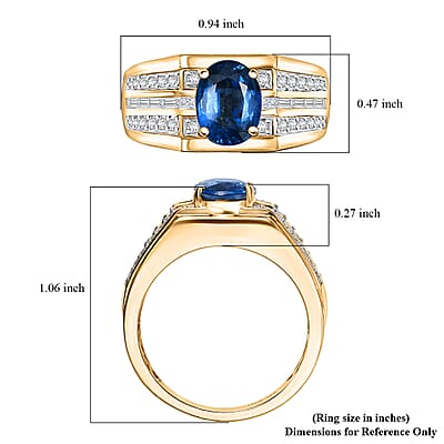D'Joy Premium Kashmir Kyanite and Moissanite 3.00 ctw Men's Ring in 18K Vermeil Yellow Gold Over Sterling Silver (Size 10.0)