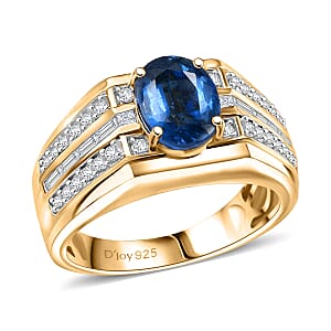 D'Joy Premium Kashmir Kyanite and Moissanite 3.00 ctw Men's Ring in 18K Vermeil Yellow Gold Over Sterling Silver (Size 12.0)