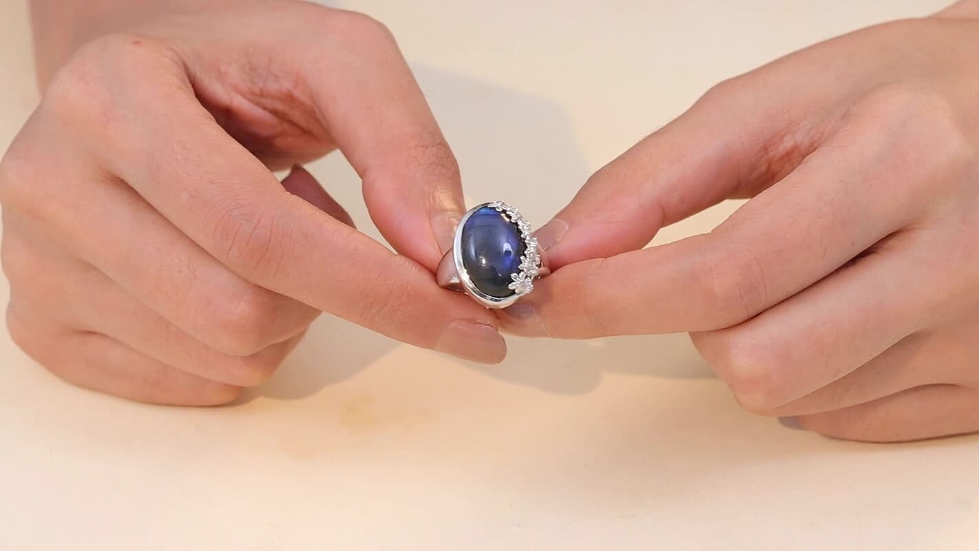 EverTrue AAA Malagasy Labradorite, White Zircon Ring in Platinum Bond (Size 10.0) 12.80 ctw