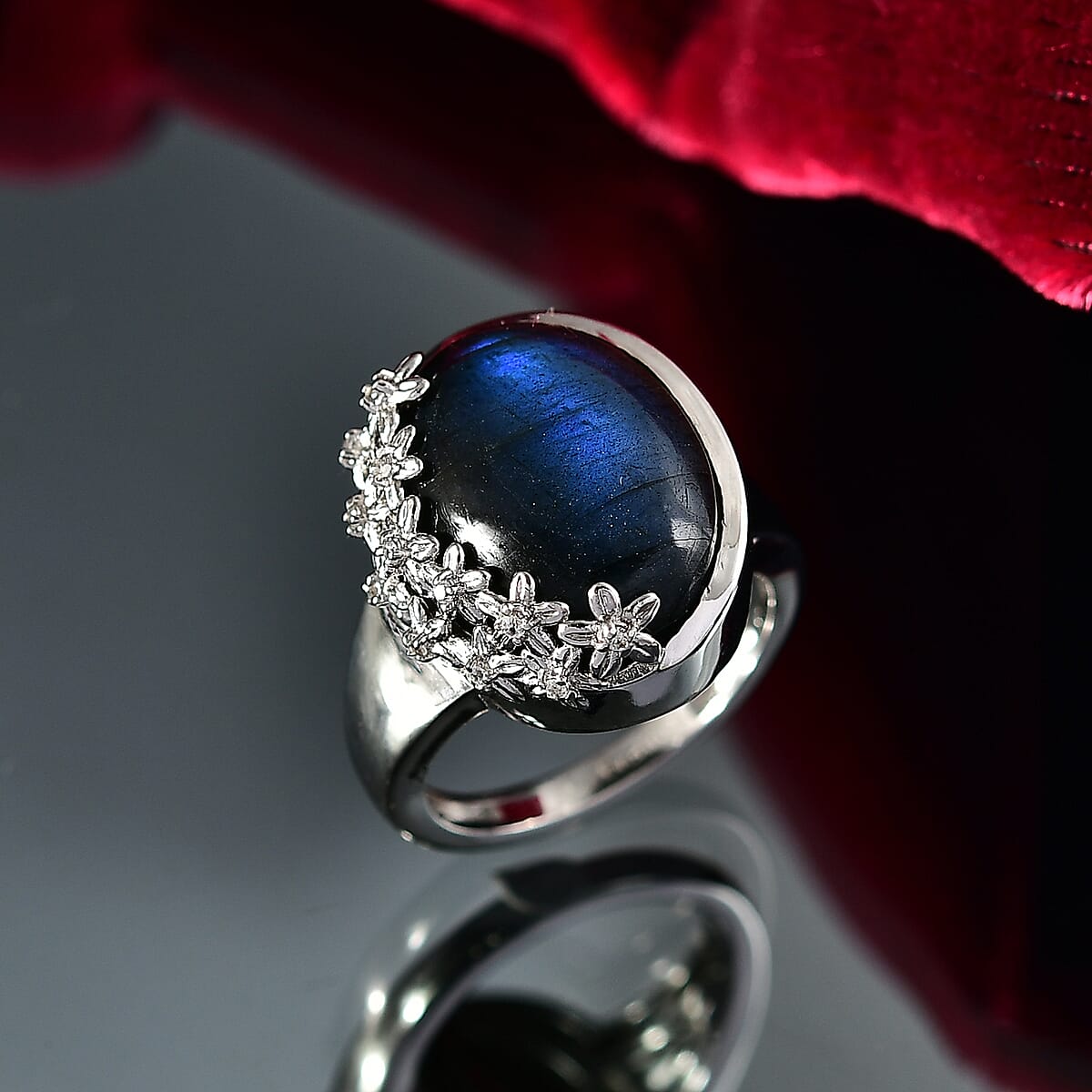 EverTrue AAA Malagasy Labradorite and White Zircon 12.80 ctw Ring in Platinum Bond (Size 10.0) image number 1