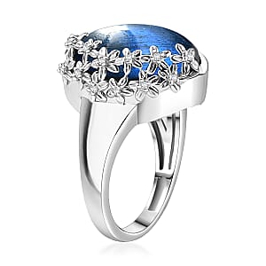 EverTrue AAA Malagasy Labradorite, White Zircon Ring in Platinum Bond 12.80 ctw (Size 10.0)